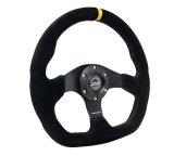 NRG Reinforced Steering Wheel (320mm) Sport Suede Flat Bottom w/ Yellow Center Mark thumbnail 3