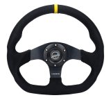 NRG Reinforced Steering Wheel (320mm) Sport Alcantara Flat Bottom w/ Yellow Center Mark thumbnail 1