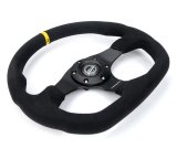 NRG Reinforced Steering Wheel (320mm) Sport Alcantara Flat Bottom w/ Yellow Center Mark thumbnail 2