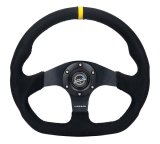 NRG Reinforced Steering Wheel (320mm) Sport Alcantara Flat Bottom w/ Yellow Center Mark thumbnail 4