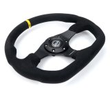 NRG Reinforced Steering Wheel (320mm) Sport Alcantara Flat Bottom w/ Yellow Center Mark thumbnail 5