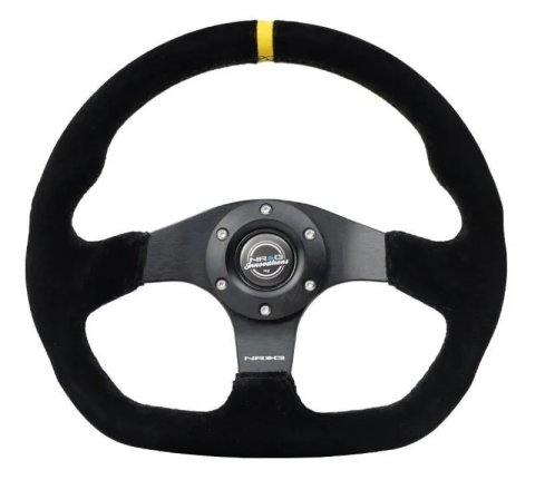 NRG Reinforced Steering Wheel (320mm) Sport Suede Dual Push Buttons Flat Bottom w/ Yellow Center thumbnail 5