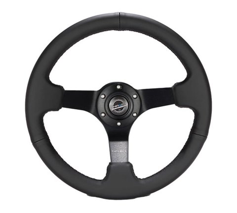 NRG Reinforced Steering Wheel (330mm/ 3in. Deep) Sport Leather Racing/ 4mm Matte Black Spoke thumbnail 2