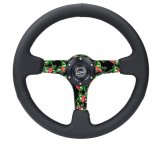 NRG Reinforced Steering Wheel (350mm/ 3in. Deep) Matte Black Spoke/Black Leather/ Yellow Center thumbnail 3