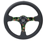 NRG Reinforced Steering Wheel (350mm/ 3in. Deep) Matte Black Spoke/Black Leather/ Yellow Center thumbnail 4