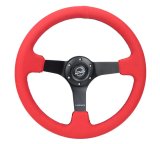 NRG Reinforced Steering Wheel (350mm/3in. Deep) Matte Black Spoke/ Red Alcantara w/ Black Stitching thumbnail 2
