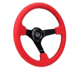 NRG Reinforced Steering Wheel (350mm/3in. Deep) Matte Black Spoke/ Red Alcantara w/ Black Stitching thumbnail 3