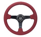 NRG Reinforced Steering Wheel (350mm/ 3in. Deep) Black Spoke/ Burgundy Alcantara w/ Black Stitch thumbnail 2