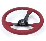 NRG Reinforced Steering Wheel (350mm/ 3in. Deep) Black Spoke/ Burgundy Alcantara w/ Black Stitch thumbnail 4