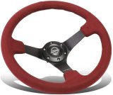 NRG Reinforced Steering Wheel (350mm/ 3in. Deep) Black Spoke/ Burgundy Alcantara w/ Black Stitch thumbnail 6