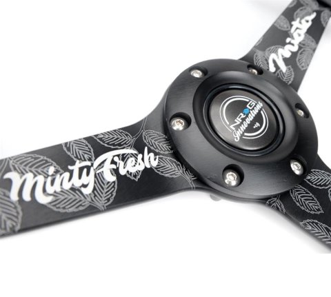 NRG Sport Steering Wheel (350mm/ 1.5in. Deep) Black Etched Spokes/ Black Leather w/ Black Stitch thumbnail 1