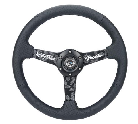 NRG Sport Steering Wheel (350mm/ 1.5in. Deep) Black Etched Spokes/ Black Leather w/ Black Stitch thumbnail 2