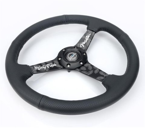 NRG Sport Steering Wheel (350mm/ 1.5in. Deep) Black Etched Spokes/ Black Leather w/ Black Stitch thumbnail 3