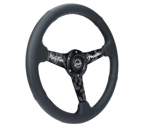 NRG Sport Steering Wheel (350mm/ 1.5in. Deep) Black Etched Spokes/ Black Leather w/ Black Stitch thumbnail 4