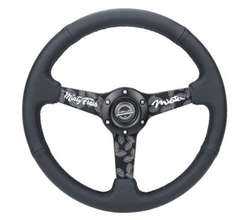 NRG Sport Steering Wheel (350mm/ 1.5in. Deep) Black Etched Spokes/ Black Leather w/ Black Stitch thumbnail 5