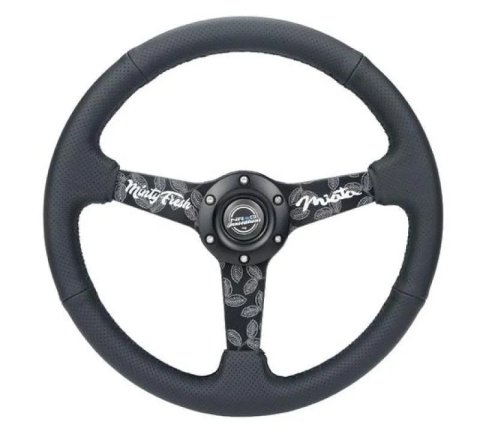 NRG Sport Steering Wheel (350mm/ 1.5in. Deep) Black Etched Spokes/ Black Leather w/ Black Stitch thumbnail 6