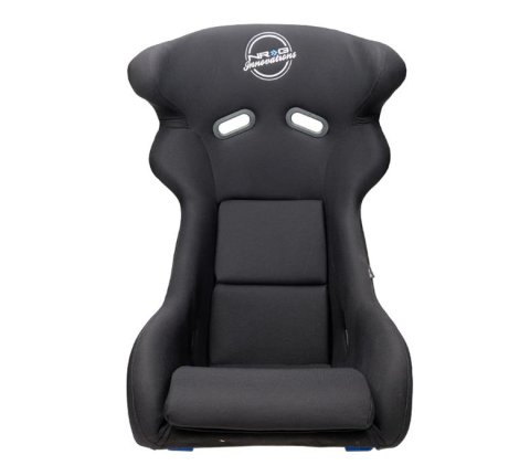 NRG FRP Bucket Seat - White Finish with Arrow Embroidery And Blue Side Mount Bracket thumbnail 2