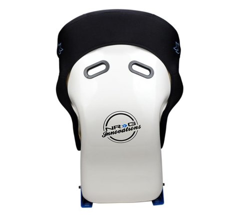 NRG FRP Bucket Seat - White Finish with Arrow Embroidery And Blue Side Mount Bracket thumbnail 3