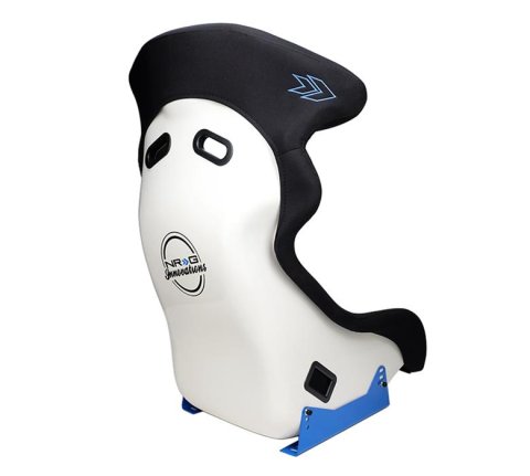 NRG FRP Bucket Seat - White Finish with Arrow Embroidery And Blue Side Mount Bracket thumbnail 4