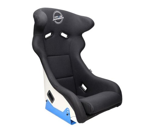 NRG FRP Bucket Seat - White Finish with Arrow Embroidery And Blue Side Mount Bracket thumbnail 6