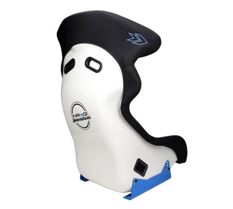 NRG FRP Bucket Seat - White Finish with Arrow Embroidery And Blue Side Mount Bracket thumbnail 8