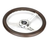 NRG Classic Wood Grain Wheel - 350mm 3 Chrome Silver Spokes Oak Color Wood thumbnail 2