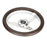 NRG Classic Wood Grain Wheel - 350mm 3 Chrome Silver Spokes Oak Color Wood thumbnail 6