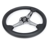 NRG Light Weight Gaming Steering Wheel - 350mm 3 Chrome Silver Spokes Perforated Leather thumbnail 3