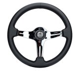 NRG Light Weight Gaming Steering Wheel - 350mm 3 Chrome Silver Spokes Perforated Leather thumbnail 5