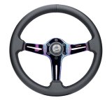 NRG Light Weight Gaming Steering Wheel - 350mm 3 NeoChrome Silver Spokes Perforated Leather thumbnail 1