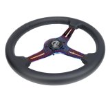 NRG Light Weight Gaming Steering Wheel - 350mm 3 NeoChrome Silver Spokes Perforated Leather thumbnail 2