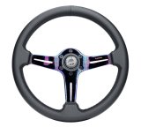 NRG Light Weight Gaming Steering Wheel - 350mm 3 NeoChrome Silver Spokes Perforated Leather thumbnail 5