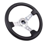 NRG Reinforced Steering Wheel (350mm/3in. Deep) White Leather w/Blk Spoke/Round Holes/White Stripes thumbnail 3