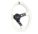 NRG Reinforced Steering Wheel (350mm/3in. Deep) White Leather w/Blk Spoke/Round Holes/White Stripes thumbnail 5