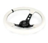 NRG Reinforced Steering Wheel (350mm/3in. Deep) White Leather w/Blk Spoke/Round Holes/White Stripes thumbnail 7