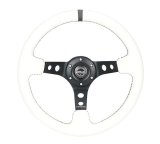 NRG Reinforced Steering Wheel (350mm/3in. Deep) White Leather w/Blk Spoke/Round Holes/White Stripes thumbnail 8
