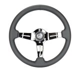 NRG Light Weight Gaming Steering Wheel - 350mm 3 Black Chrome Spokes Perforated Leather thumbnail 1