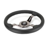 NRG Light Weight Gaming Steering Wheel - 350mm 3 Black Chrome Spokes Perforated Leather thumbnail 2