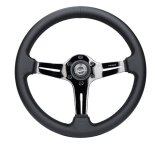 NRG Light Weight Gaming Steering Wheel - 350mm 3 Black Chrome Silver Spokes Perforated Leather thumbnail 1
