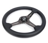 NRG Light Weight Gaming Steering Wheel - 350mm 3 Black Chrome Silver Spokes Perforated Leather thumbnail 2