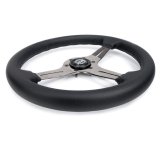 NRG Light Weight Gaming Steering Wheel - 350mm 3 Black Chrome Silver Spokes Perforated Leather thumbnail 4