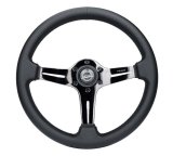 NRG Light Weight Gaming Steering Wheel - 350mm 3 Black Chrome Silver Spokes Perforated Leather thumbnail 5