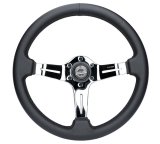 NRG Light Weight Gaming Steering Wheel - Splitz Chrome Silver Spokes Perforated Leather thumbnail 1