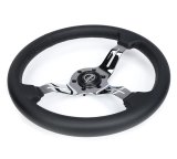 NRG Light Weight Gaming Steering Wheel - Splitz Chrome Silver Spokes Perforated Leather thumbnail 2