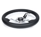 NRG Light Weight Gaming Steering Wheel - Splitz Chrome Silver Spokes Perforated Leather thumbnail 4