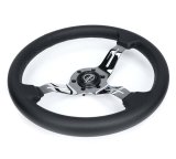 NRG Light Weight Gaming Steering Wheel - Splitz Chrome Silver Spokes Perforated Leather thumbnail 7