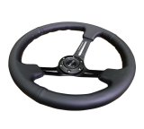 NRG Reinforced Steering Wheel (350mm / 3in. Deep) Blk Leather/Red Stitch w/Neochrome Slits thumbnail 3