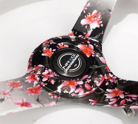 NRG Reinforced Steering Wheel (350mm/3in.) Hydro Dipped Sakura Floral w/ Pink Suede Black Stitch thumbnail 1