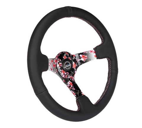 NRG Reinforced Steering Wheel (350mm/3in.) Hydro Dipped Sakura Floral w/ Pink Suede Black Stitch thumbnail 4