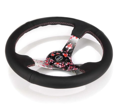 NRG Reinforced Steering Wheel (350mm/3in.) Hydro Dipped Sakura Floral w/ Pink Suede Black Stitch thumbnail 8